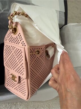 CHANEL Pink Perforated Leather Small Shoulder Bag with Gold Hardware